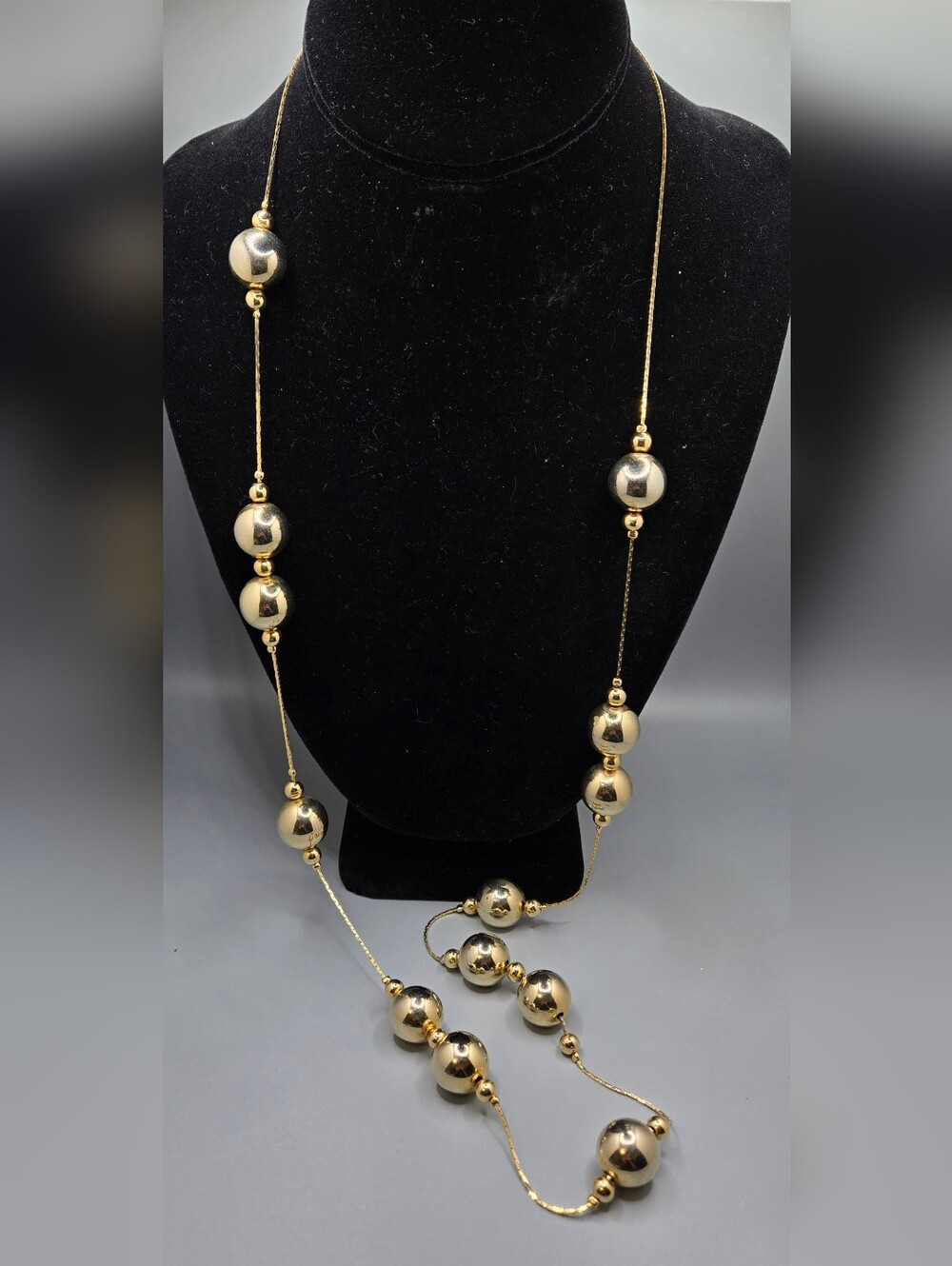 Classic 14K GP Long Necklace w/ Stationed 16mm & 6mm Balls